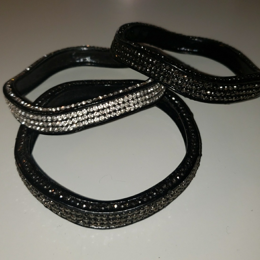 Silver and black rhinestone bangle set